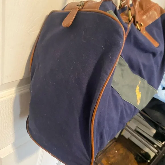 Vintage Ralph Lauren Navy and Brown Canvas Travel Tote - Picture 4 of 8